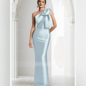 Missacc One-Shoulder Sky Blue Prom Dress